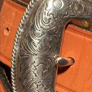 Made in USA flowery buckle handmade leather belt